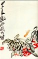 Qi Baishi impatiens and locusts old China ink
